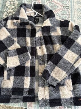 Billabong Black, Gray & Cream Buffalo-Check Sherpa Jacket